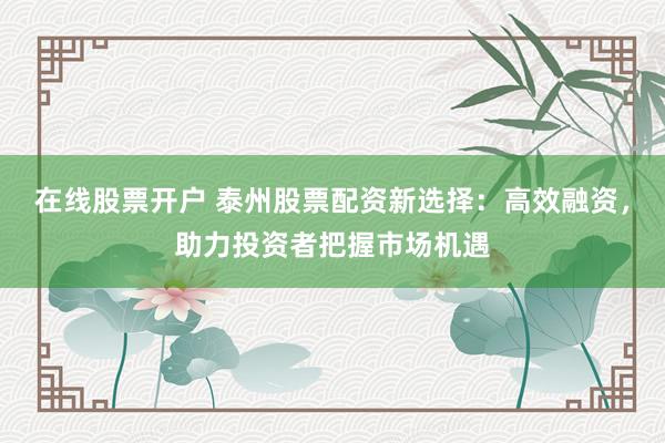 在線股票開戶 泰州股票配資新選擇：高效融資，助力投資者把握市場機(jī)遇