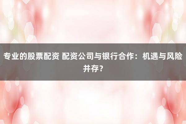 專業(yè)的股票配資 配資公司與銀行合作：機(jī)遇與風(fēng)險(xiǎn)并存？