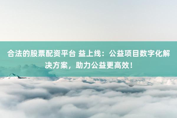 合法的股票配資平臺 益上線：公益項目數(shù)字化解決方案，助力公益更高效！