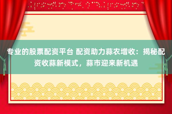 專(zhuān)業(yè)的股票配資平臺(tái) 配資助力蒜農(nóng)增收：揭秘配資收蒜新模式，蒜市迎來(lái)新機(jī)遇